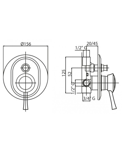 Встраиваемый однорычажный смеситель для душа с переключателем Cezares GIUBILEO-VDIM-01