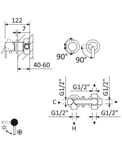 Встраиваемый однорычажный смеситель на 3 выхода с тонкой ручкой	CEZARES LEAF-VDIM3-L-NOP
