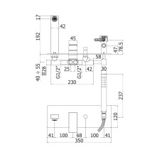Встраиваемый смеситель для ванны и душа однорычажный в комплекте с ручным душем CEZARES EFFECT-VDM2-01