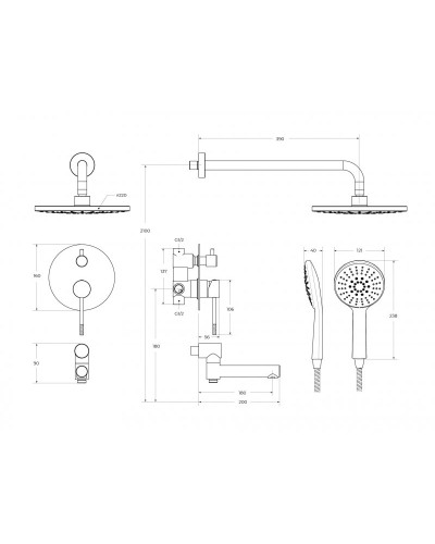 Душевой комплект встраиваемый с изливом CEZARES RELAX-VDSET-01