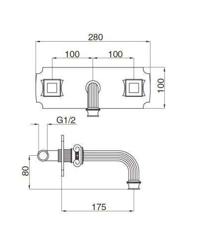 Встраиваемый смеситель на раковину золото 24 карата, ручки металл Cezares Olimp OLIMP-BLS2-03/24-O