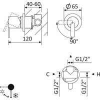 Встраиваемый однорычажный смеситель с тонкой ручкой CEZARES LEAF-DIM-L-SR