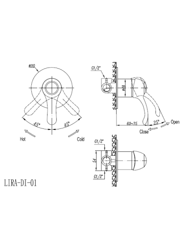 Встраиваемый смеситель для душа CEZARES LIRA-C-DIM-BLC