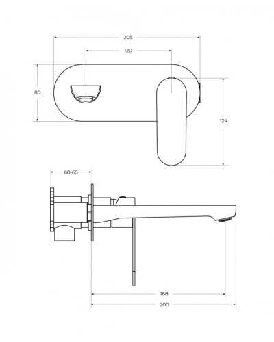 Смеситель для раковины встраиваемый с внутренней частью, без донного клапана CEZARES STYLUS-BLI1-BORO-W0