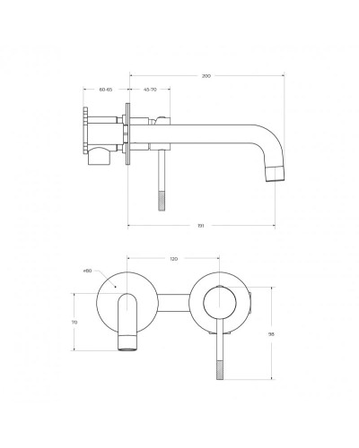 Смеситель для раковины встраиваемый с внутренней частью, без донного клапана CEZARES RELAX-BLI2-1-01-W0