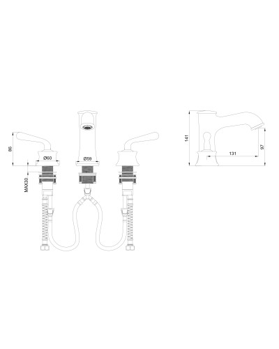 Смеситель для раковины на 3 отверстия WONZON & WOGHAND, Хром (WW-88159008-CR)