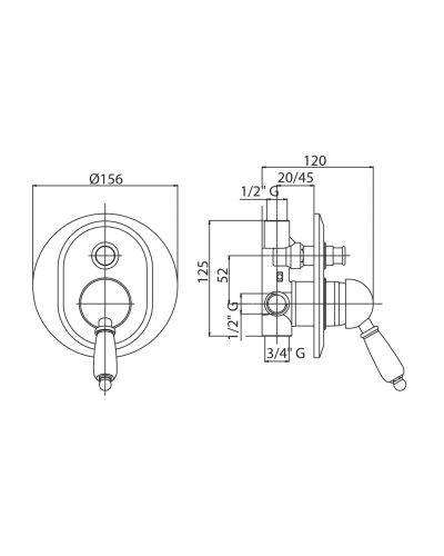 Встраиваемый смеситель для душа с переключателем CEZARES ELITE-VDIM-03/24-Bi