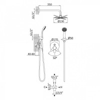 Душевая система с дивиатором для верхнего и ручного душа верхний душ из стены CEZARES CZR-B-DSIP-01