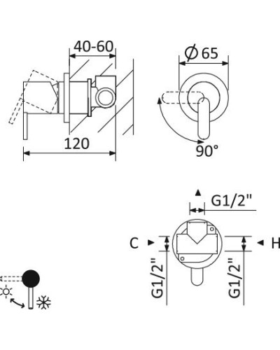 Встраиваемый однорычажный смеситель с тонкой ручкой CEZARES LEAF-DIM-L-01