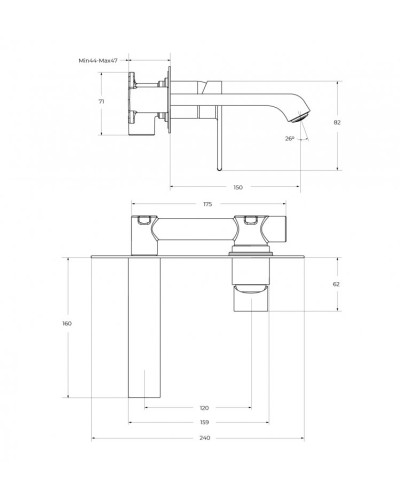 Смеситель для раковины без донного клапана встраиваемый BelBagno AURORA-BLVM-CRM-W0
