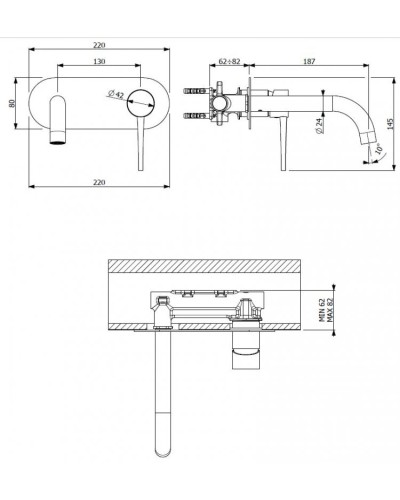 Смеситель для раковины встраиваемый CEZARES TINK-BLI1-01