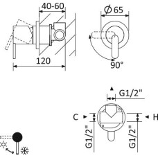 Встраиваемый однорычажный смеситель с тонкой ручкой CEZARES LEAF-DIM-L-BIO