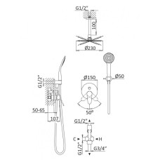 Душевая система с дивиатором для верхнего и ручного душа, потолочный верхний душ CEZARES CZR-B-DSIS-01