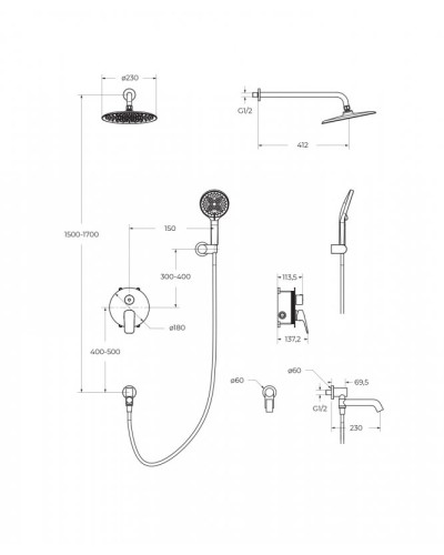 Душевой комплект встраиваемый с изливом BelBagno MARINO-VDSET-CRM