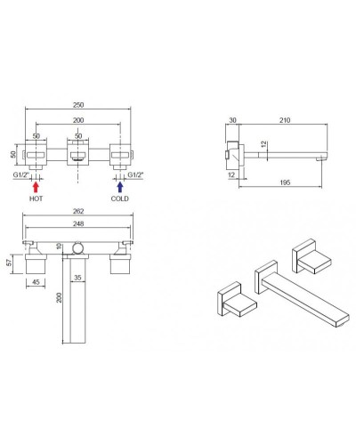 Смеситель для раковины встраиваемый на 3 отверстия CEZARES UNIKA-BLI3-BIO