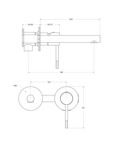Смеситель для раковины встраиваемый с внутренней частью, без донного клапана CEZARES RELAX-BLI2-2-GM-W0