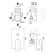 Встраиваемый однорычажный смеситель для душа с переключателем CEZARES EFFECT-VDIM-01
