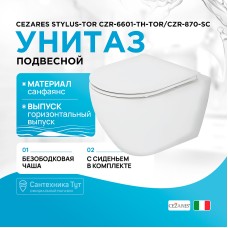 Унитаз Cezares Stylus-Tor CZR-6601-TH-TOR/CZR-870-SC подвесной с сиденьем Микролифт