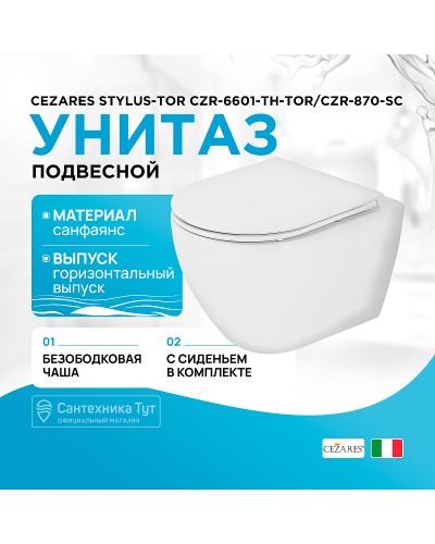 Унитаз Cezares Stylus-Tor CZR-6601-TH-TOR/CZR-870-SC подвесной с сиденьем Микролифт