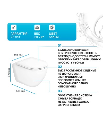 Унитаз Cezares Stylus-Tor CZR-6601-TH-TOR/CZR-870-SC подвесной с сиденьем Микролифт