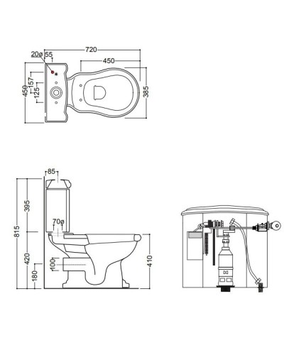 Бачок для унитаза с боковым отверстием для ручки смыва Kerasan Retro 107101
