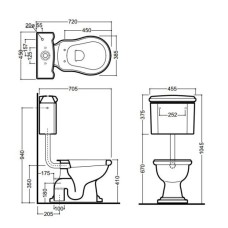 Бачок низкий для унитаза с боковым отверстием для ручки смыва Kerasan Retro 107201