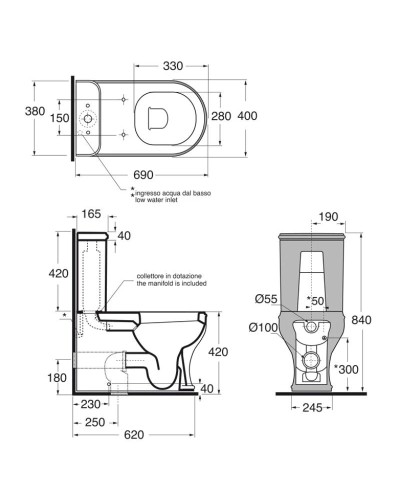 Бачок для унитаза Azzurra Charme CHA400/MBLbi