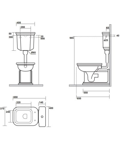 Бачок низкий с боковым отверстием для ручки смыва Kerasan Waldorf 418301bi