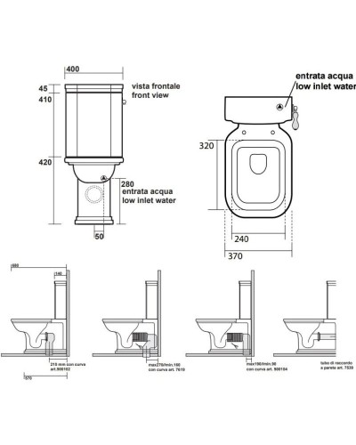 Бачок для унитаза с боковым отверстием для ручки смыва Kerasan Waldorf 417901bi