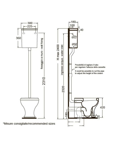 Бачок высокий для унитаза Azzurra Charme CHA400/С bi
