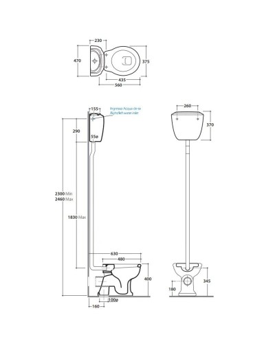 Бачок для высокой трубы Globo Paestum PA010BI