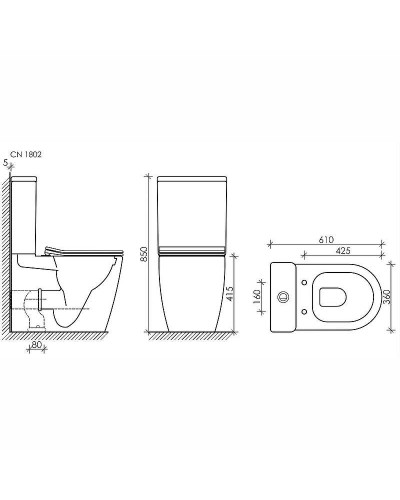 Унитаз компакт Ceramica Nova Highlight Rimless CN1802-B без бачка и с сиденьем Микролифт