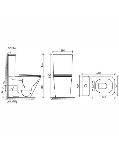 Унитаз компакт Ceramica Nova Cubic CN1803-B без бачка и с сиденьем Микролифт