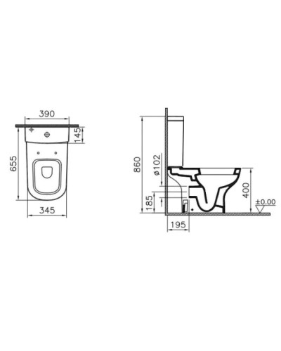 Унитаз-компакт с сиденьем стандарт и с механизмом смыва Geberit Vitra D-Light 9014B003-7206