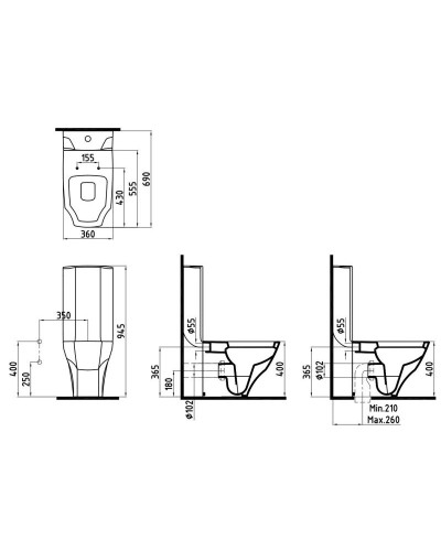 Унитаз-компакт с сиденьем микролифт Bien Fracture FRKK05601VP0W3000TK