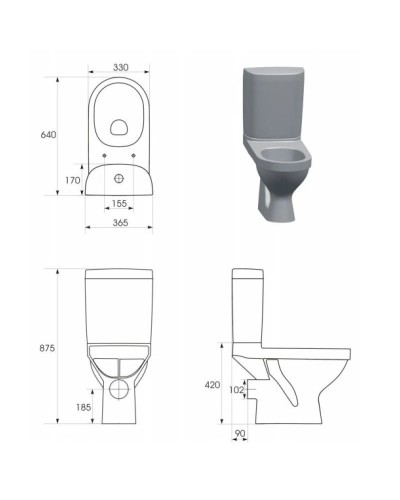 Унитаз-компакт с сиденьем микролифт Cersanit Kristal KO-KRI011-3/6-DL-w
