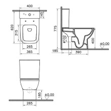 Унитаз компакт Vitra Integra Square Open-Back 9833B003-7205 с бачком и сиденьем Микролифт