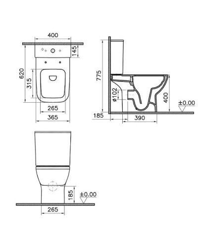 Унитаз компакт Vitra Integra Square Open-Back 9833B003-7205 с бачком и сиденьем Микролифт