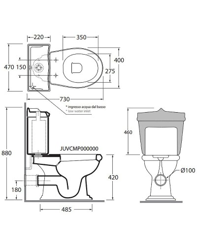 Унитаз компакт Azzurra Jubilaeum JUVCMP000000BI/(JUB100/MBP bi) без бачка и сиденья