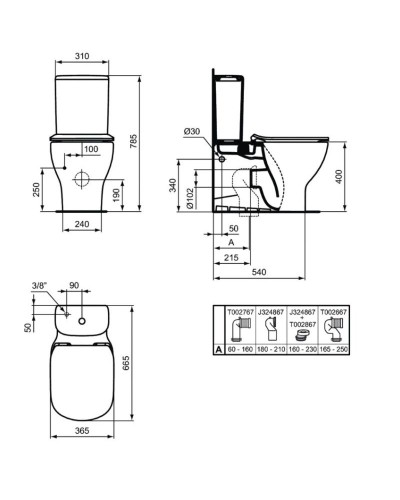 Унитаз-компакт безободковый с сиденьем микролифт Ideal Standard Tesi T0082V1