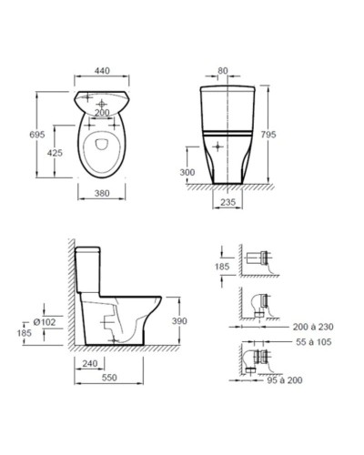 Унитаз-компакт с сиденьем микролифт Jacob Delafon Presquile 19077-00 + E1425-00