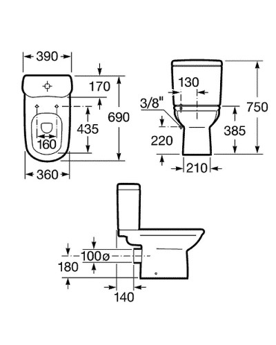 Унитаз компакт Roca Giralda 342466000 без бачка и сиденья