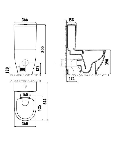 Унитаз биде Creavit Mare MA361-00CB00E-0000 Белый без бачка и сиденья