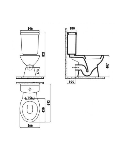 Унитаз компакт Creavit Pitta PA310-11CB00E-0000 Белый без бачка и сиденья
