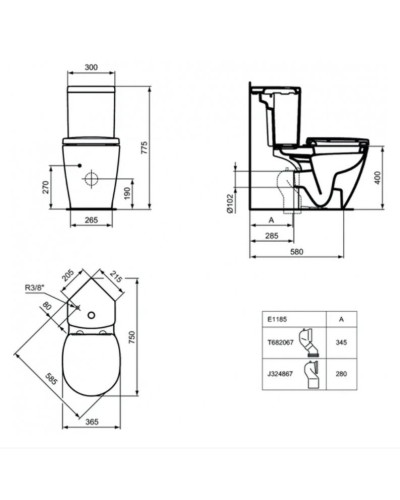 Унитаз компакт Ideal Standard Connect Space E119501 без бачка и сиденья