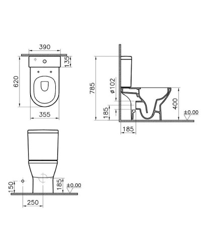 Унитаз компакт Vitra Integra Round Open-Back 9833B003-7206 с бачком и сиденьем Микролифт
