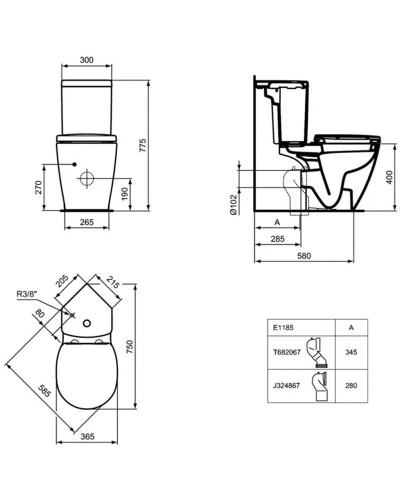 Унитаз компакт Ideal Standard Connect Space E119901 без бачка и сиденья