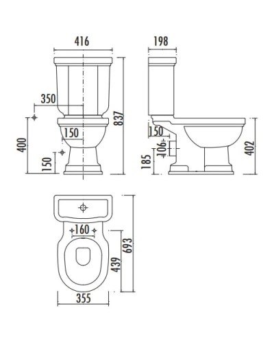 Чаша напольного унитаза с вертикальным выпуском Creavit Klasik KL300-11CB00E-0000