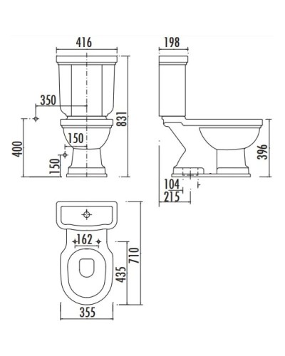 Чаша напольного унитаза с функцией биде с вертикальным выпуском Creavit Klasik KL300-00CB00E-0000