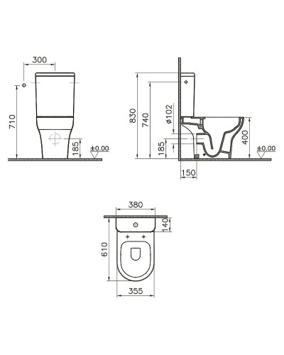 Унитаз компакт Vitra Zentrum Rim-Ex 9824B003-7207 с бачком и сиденьем Микролифт